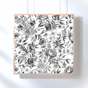 Chinoiserie-Aquarell-Blumen-Botanik-Gemälde Poster