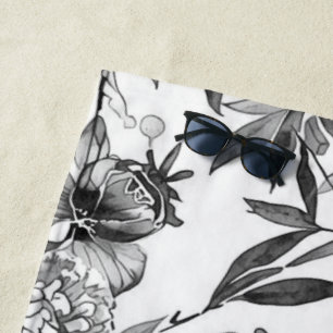 Chinoiserie-Aquarell-Blumen-Botanik-Malerei Strandtuch