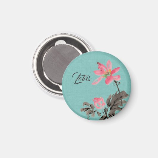Chinoiserie Aquarellbilder Lotus Green Magnet (Vorderseite/Rückseite)