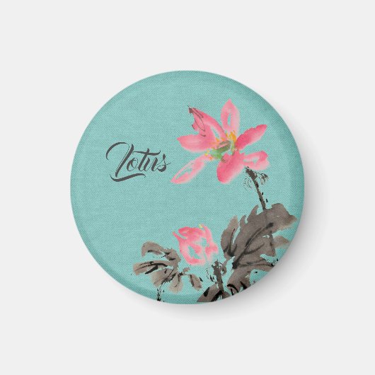 Chinoiserie Aquarellbilder Lotus Green Magnet (Vorne)