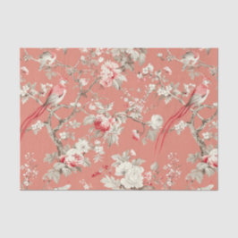 Chinoiserie Asian Bird Floral WhitePink Decoupage Seidenpapier