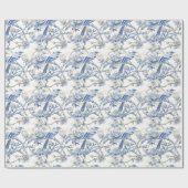 Chinoiserie Asian Bird White Blue Geschenkpapier (Flach)