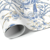 Chinoiserie Asian Bird White Blue Geschenkpapier (Rolleneckpunkt)
