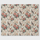 Chinoiserie Asian Bird White Red Flora Geschenkpapier (Flach)