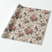 Chinoiserie Asian Bird White Red Flora Geschenkpapier (Ungerollt)