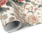 Chinoiserie Asian Bird White Red Flora Geschenkpapier (Rolleneckpunkt)