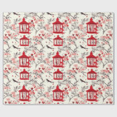 Chinoiserie Asian Floral Painting Red Decoupage Geschenkpapier (Flach)