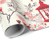 Chinoiserie Asian Floral Painting Red Decoupage Geschenkpapier (Rolleneckpunkt)