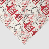 Chinoiserie Asian Floral Painting Red Decoupage Seidenpapier (Ausschnitt)