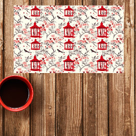 Chinoiserie Asian Floral Painting Red Decoupage Seidenpapier