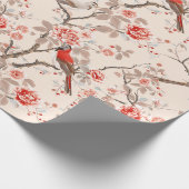 Chinoiserie Asian Red Birds Pink Blume Decoupage Geschenkpapier (Ecke)
