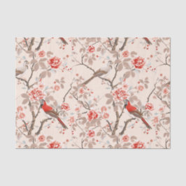 Chinoiserie Asian Red Birds Pink Blume Decoupage Seidenpapier