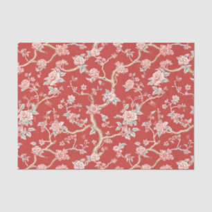 Chinoiserie Asiatisch Rot Pink Blumen Decoupage Seidenpapier