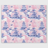 Chinoiserie Asiatische Landschaft Rosa Blau Geschenkpapier (Flach)