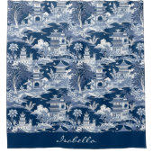 Chinoiserie Asiatische Landschaftsmalerei Blau Wei Duschvorhang (Vorderseite)