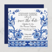 Chinoiserie asiatischer Einfluss Navy Blue White F Save The Date (Vorne/Hinten)