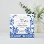 Chinoiserie asiatischer Einfluss Navy Blue White F Save The Date (Stehend Vorderseite)
