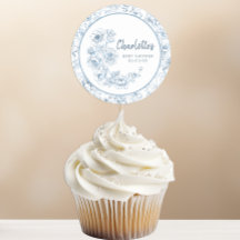 Chinoiserie Baby Shower Sticker - Blue Floral DIY