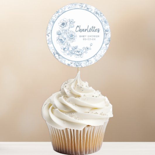 Chinoiserie Baby Shower Sticker - Blue Floral DIY