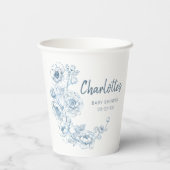 Chinoiserie Baby Showups - Dusty Blue Floral Pappbecher (Rückseite)