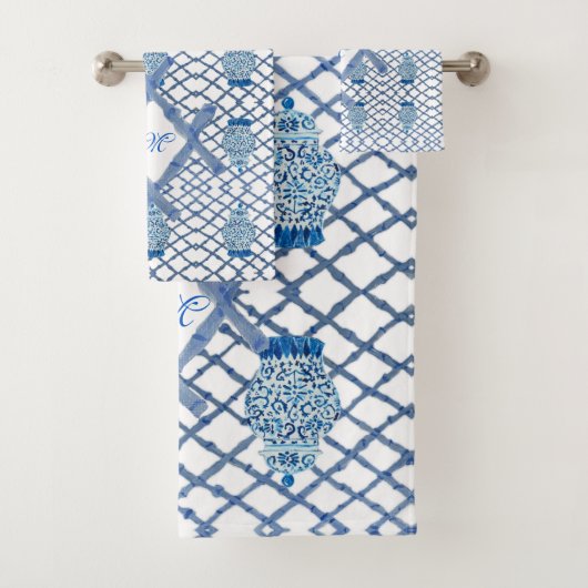 Chinoiserie Bamboo Ginger Jar Jars Bath Handtuch S Badhandtuch Set (Insitu)