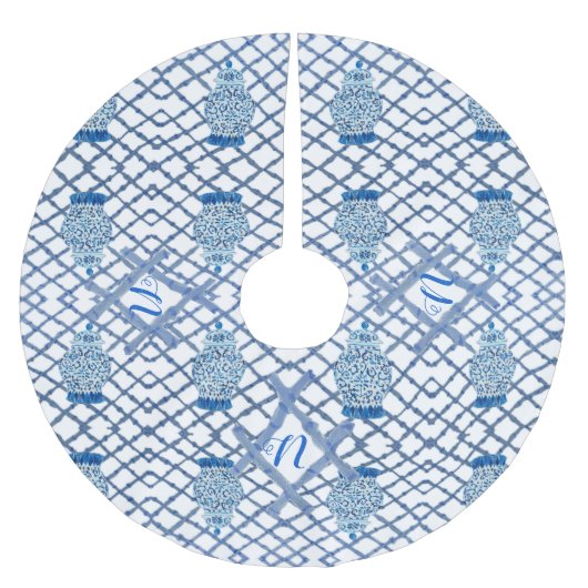 Chinoiserie Bamboo Ginger Jar Jars Polyester Weihnachtsbaumdecke (Vorderseite)