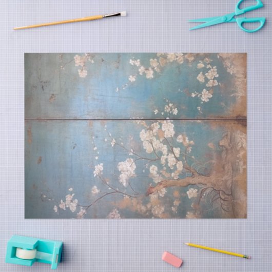 Chinoiserie Beängstigender Aquamariner blauer Hint Seidenpapier (Basteln)
