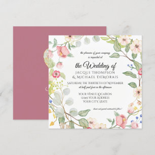 Chinoiserie Berry Pink Rose Leaf Einladung