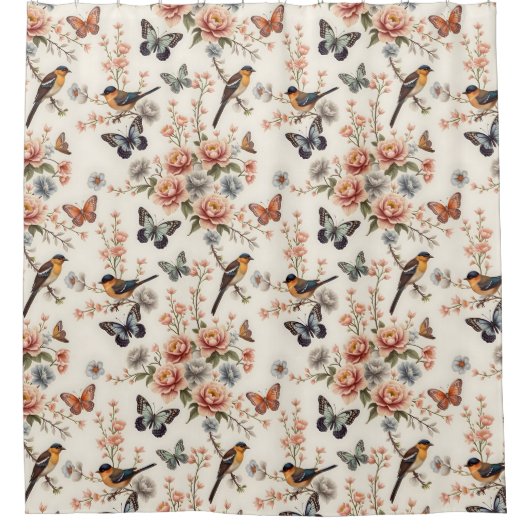 Chinoiserie Bird and Butterfly Harmonie Duschvorhang (Vorderseite)