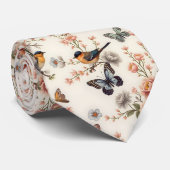 Chinoiserie Bird and Butterfly Harmonie Krawatte (Gerollt)