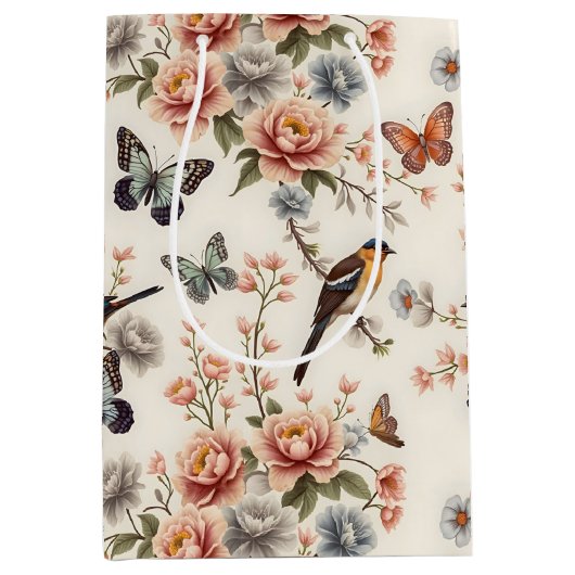 Chinoiserie Bird and Butterfly Harmonie Mittlere Geschenktüte (Vorderseite)