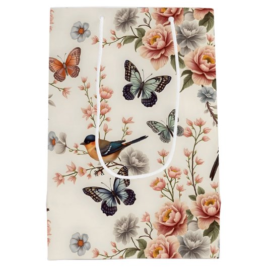 Chinoiserie Bird and Butterfly Harmonie Mittlere Geschenktüte (Rückseite)