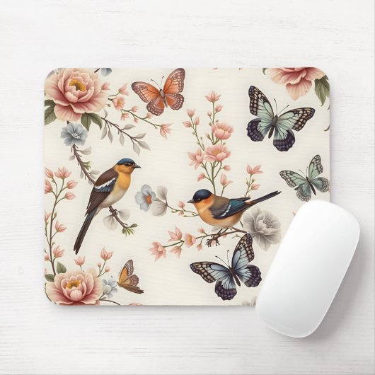 Chinoiserie Bird and Butterfly Harmonie Mousepad (Mit Mouse)