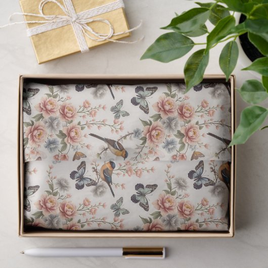Chinoiserie Bird and Butterfly Harmonie Seidenpapier (Geschenk)