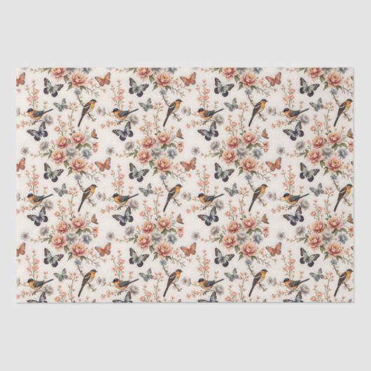 Chinoiserie Bird and Butterfly Harmonie Seidenpapier (Vorderseite)