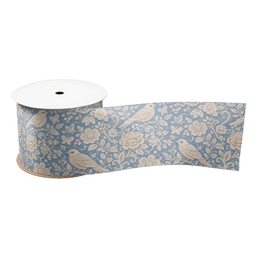 Chinoiserie Bird and Flower Seamless Pattern Satinband (Spule)
