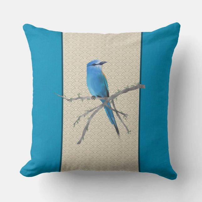 Chinoiserie Bird Clouds Muster Blau Kissen (Vorderseite)