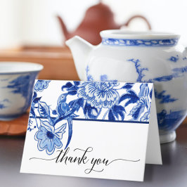 Chinoiserie Bird Floral Blau Weißes Brautparty Dankeskarte