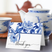 Chinoiserie Bird Floral Blau Weißes Brautparty Dankeskarte