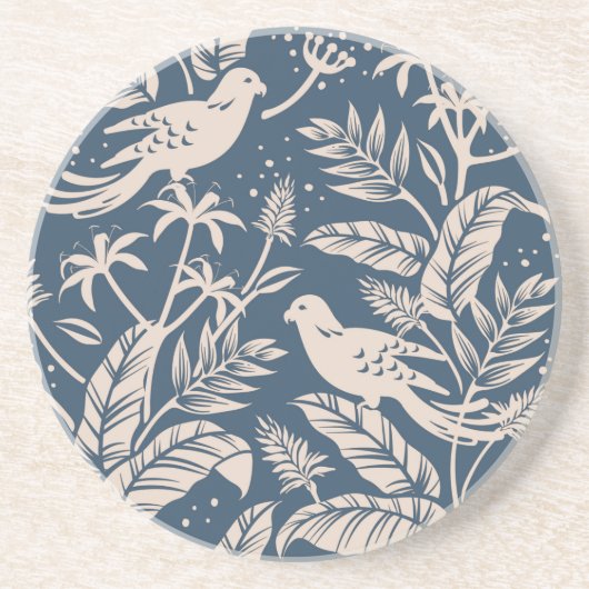 Chinoiserie Bird Floral Blauen Grau & Elfenbein Getränkeuntersetzer (Vorne)