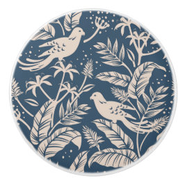 Chinoiserie Bird Floral Blue & Ivory Keramikknauf