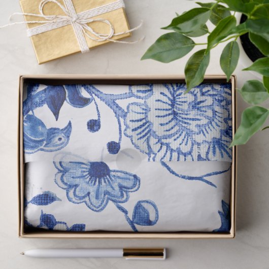Chinoiserie Bird Floral Blue und White Decoupage Seidenpapier (Geschenk)