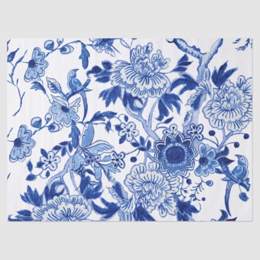 Chinoiserie Bird Floral Blue und White Decoupage Seidenpapier (Vorderseite)