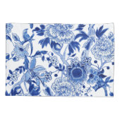 Chinoiserie Bird Floral Blue und White Folies Kuns Kissenbezug (Rückseite)