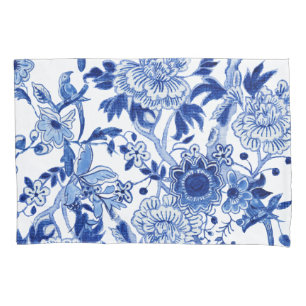 Chinoiserie Bird Floral Blue und White Folies Kuns Kissenbezug