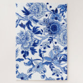 Chinoiserie Bird Floral Blue und White Tree Peony Puzzle (Vertikal)