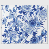 Chinoiserie Bird Floral Blue White Decoupage Geschenkpapier (Flach)