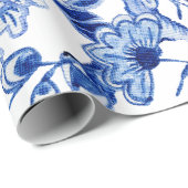 Chinoiserie Bird Floral Blue White Decoupage Geschenkpapier (Rolleneckpunkt)