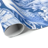 Chinoiserie Birds Blaues weißes Gemälde Geschenkpapier (Rolleneckpunkt)