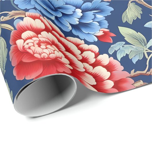 Chinoiserie Birds Blumengemälde Geschenkpapier (Rolleneckpunkt)